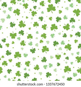 Saint Patrick's Day Pattern, Clover Pattern, Leaf Pattern, Clover Leaf Seamless Repeat Pattern,St. Patrick's Day Wallpaper, Vector Illustration Background 