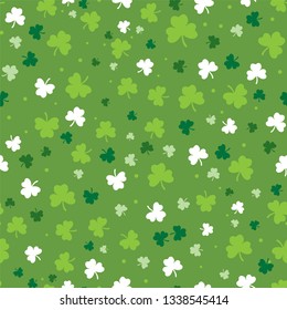 Saint Patrick's Day Pattern, Clover Pattern, Leaf Pattern, Clover Leaf Seamless Repeat Pattern,St. Patrick's Day Wallpaper, Vector Illustration Background 