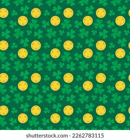 saint patricks day pattern with elements of gold coin and variable shamrocks