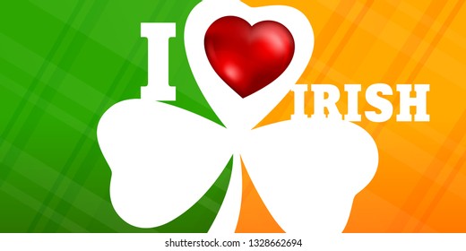 Saint Patricks day pattern with shamrock on Irish flag background & text. Vector illustration.