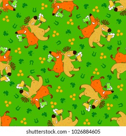 Saint Patrick's Day patterns with foxes, deers and irish simbols. Vector doodle illustration.