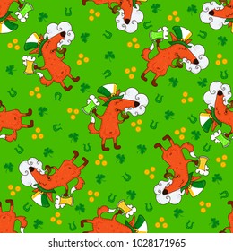 Saint Patrick's Day patterns with foxes and irish simbols. Vector doodle illustration.