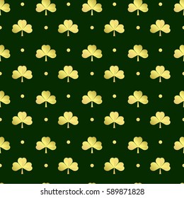 Saint Patricks Day patterns . Green pattern with gold clover. Vector illustration