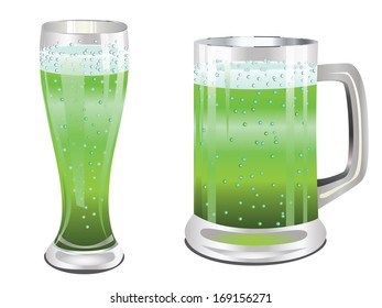 Saint Patrick's Day pint of green beer on white background.