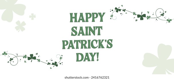 Saint Patrick's Day postcard with ornament and clover symbols. Irish national holiday greeting. Vector illustration.