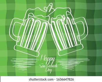 Saint Patricks day poster with a beer mugs - Vector