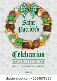 saint patrick's day poster with cookies wreath. st. patrick day flyer with gingerbreads frame