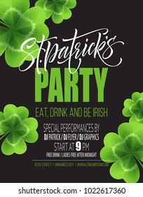 St. Patricks Day Poster Design Hintergrund. Kalligrafische Briefe Inschrift glücklich St Patricks Tag. Vektorgrafik EPS10