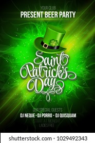 Saint Patricks Day Poster Design Background. Calligraphic Lettering Inscription St Patricks Day. Vector Illustration EPS10