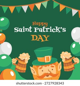 Saint Patricks Day Poster mit Kobold Hut und Bierbecher. Helle festliche Illustration für Partyeinladungen, Flyer und Urlaubsaktionen.