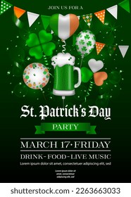 Heilige Patrick's Day Poster mit Partyballons Konfetti und Kleinkinder. Patrizienflyer