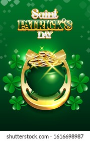 Saint Patrick's Day Pot of Gold and Golden Horse shoe