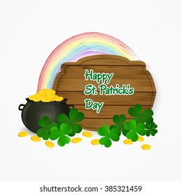 Saint Patrick's Day pot of gold and rainbow background.Saint Patrick's Day pot of gold and rainbow background.Gold pot and rainbow. Happy St. Patrick's Day. Vector illustration.