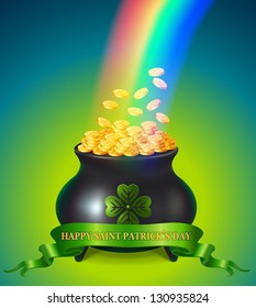 Saint Patrick`s Day pot - vector illustration.