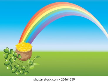 Saint Patricks Day and rainbow on a green abstract background