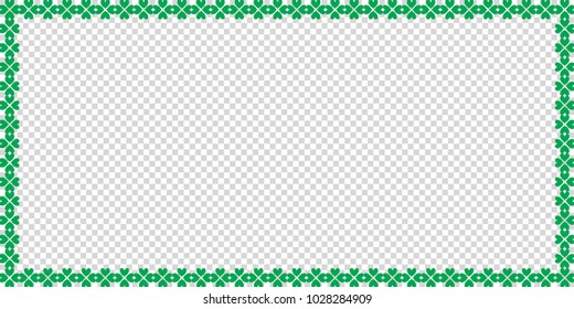 Saint Patricks Day rectangle border made of shamrocks clover with space for text isolated on transparent background. Vector illustration, template, banner, poster, billboard, signboard, flyer, frame