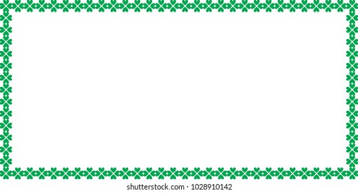 Saint Patricks Day rectangle border made of shamrocks clover with space for text isolated on white background. Vector illustration, template, banner, poster, billboard, signboard, flyer, photo frame