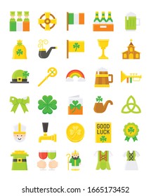 Saint patrick's day related vector icon set, flat design