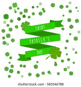 Saint Patrick's Day Retro Background. Watercolor Shamrock emblem with ribbon