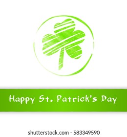 Saint Patrick's Day Retro Background. Watercolor Shamrock emblem with ribbon
