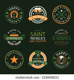 Saint Patrick's Day retro badges and labels. Vintage vector design elements for posters and greetings cards.