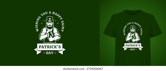 Saint Patricks Day retro emblem with lucky leprechaun. Green Irish holiday celebration for t-shirt print. Greeting card typography poster design vector illustration template
