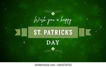 Saint Patrick's day retro poster/banner/invitation/greetings card. St. Patrick vintage background wallpaper with green clover/ four leaves pattern for holiday celebration