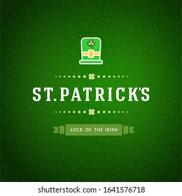 Saint Patrick's day retro poster/banner/invitation/greetings card. St. Patrick vintage background wallpaper with green clover/ four leaves pattern for holiday celebration