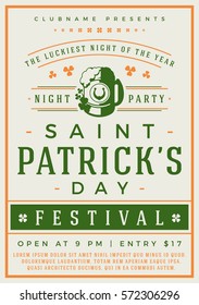 Saint Patricks Day Retro Typographic Party Poster Background. Vintage Vector Illustration.