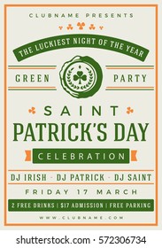 Saint Patricks Day Retro Typographic Party Poster Background. Vintage Vector Illustration.