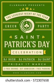 Saint Patricks Day Retro Typographic Party Poster Background. Vintage Vector Illustration.