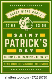 Saint Patrick's Day Retro Typographic Party Poster Background. Vintage Vector Illustration.