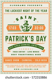 Saint Patrick's Day Retro Typographic Party Poster Background. Vintage Vector Illustration.