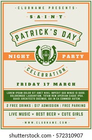 Saint Patrick's Day Retro Typographic Party Poster Background. Vintage Vector Illustration.