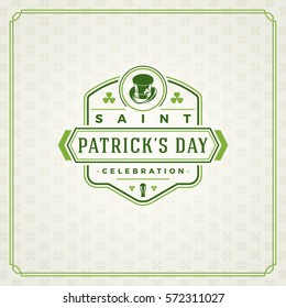 Saint Patrick's Day Retro Typographic Badge on Pattern Background. Vintage Vector design greetings card or poster.