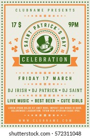 Saint Patrick's Day Retro Typographic Party Poster Background. Vintage Vector Illustration.