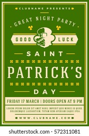 Saint Patrick's Day Retro Typographic Party Poster Background. Vintage Vector Illustration.