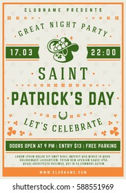 Saint Patricks Day Retro Typographic Party Poster Background. Vintage Vector Illustration.