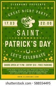 Saint Patricks Day Retro Typographic Party Poster Background. Vintage Vector Illustration.