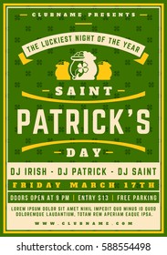 Saint Patricks Day Retro Typographic Party Poster Background. Vintage Vector Illustration.