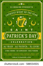 Saint Patricks Day Retro Typographic Party Poster Background. Vintage Vector Illustration.