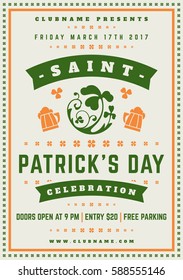 Saint Patricks Day Retro Typographic Party Poster Background. Vintage Vector Illustration.