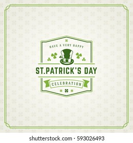 Saint Patricks Day Retro Typographic Badge on Pattern Background. Vintage Vector design greetings card or poster.