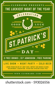 Saint Patricks Day Retro Typographic Party Poster Background. Vintage Vector Illustration.