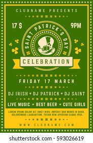 Saint Patricks Day Retro Typographic Party Poster Background. Vintage Vector Illustration.