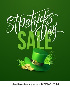 Saint Patricks Day Sale poster. Lettering banner template. Vector Illustration EPS10