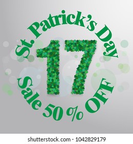 Saint Patrick's Day Sale poster. 17 march sale. Typography banner template. Vector Illustration