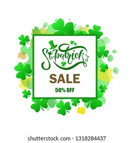 Saint Patrick's Day Sale poster. Typography banner template. Vector Illustration