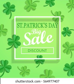 Saint Patricks Day Sale poster template. Vector illustration.