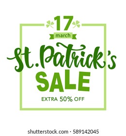 Saint Patrick's Day Sale poster. Typography banner template. Vector Illustration